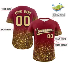 Crimson Old Gold Gradient Sparkle-Effect Baseball Jersey 2