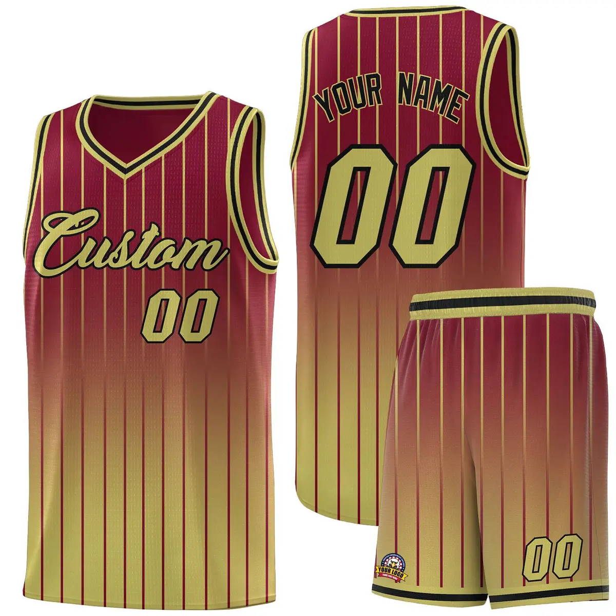 Crimson Old Gold Gradient Stripe Basketball Jersey