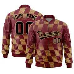 Crimson Old Gold Grid Color Block Letterman Varsity Bomber Jacket