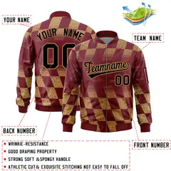 Crimson Old Gold Grid Color Block Letterman Varsity Bomber Jacket 2
