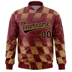 Crimson Old Gold Grid Color Block Letterman Varsity Bomber Jacket 3