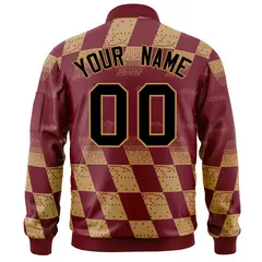 Crimson Old Gold Grid Color Block Letterman Varsity Bomber Jacket 4