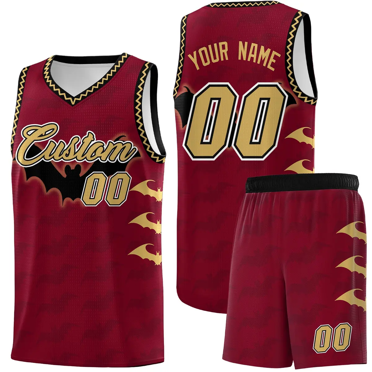 Crimson Old Gold Halloween Bat Pattern Basketball Jersey