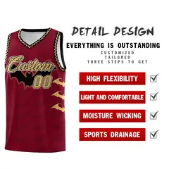 Crimson Old Gold Halloween Bat Pattern Basketball Jersey 2