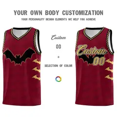 Crimson Old Gold Halloween Bat Pattern Basketball Jersey 3