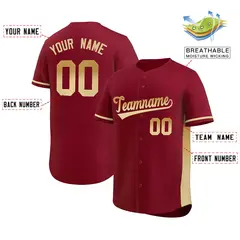 Crimson Old Gold-Khaki Gradient Font Side Baseball Jersey 2