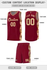 Crimson Old Gold-Khaki Triangle Splicing Basketball Jersey 2