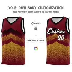 Crimson Old Gold Mountain Fade Gradient Basketball Jersey 3