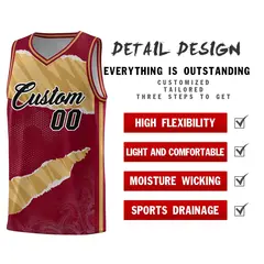Crimson Old Gold-Old Gold Tear Graffiti Basketball Jersey 2