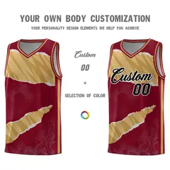 Crimson Old Gold-Old Gold Tear Graffiti Basketball Jersey 3