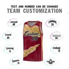 Crimson Old Gold-Old Gold Tear Graffiti Basketball Jersey 4