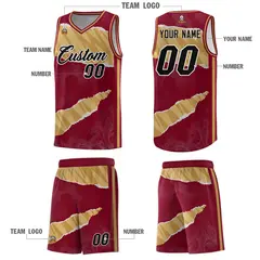Crimson Old Gold-Old Gold Tear Graffiti Basketball Jersey 5