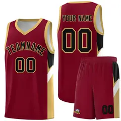 Crimson Old Gold Side Design Basketball Uniform Jersey 1