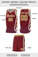 Crimson Old Gold Side Slash Diamond Pattern Basketball Jersey 2