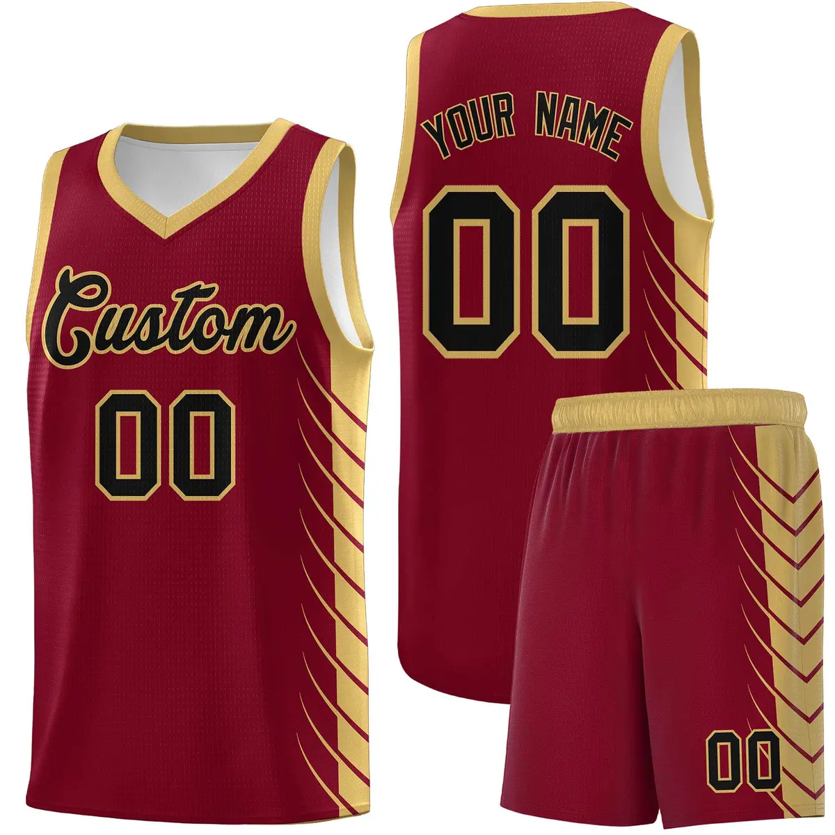 Crimson Old Gold Side Symmetrical Line Pattern Basketball Jersey