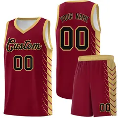 Crimson Old Gold Side Symmetrical Line Pattern Basketball Jersey
