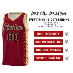 Crimson Old Gold Side Symmetrical Line Pattern Basketball Jersey 2