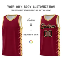 Crimson Old Gold Side Symmetrical Line Pattern Basketball Jersey 3