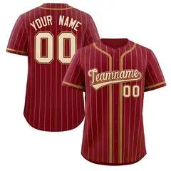 Crimson Old Gold Stripe Full Button Baseball Jersey