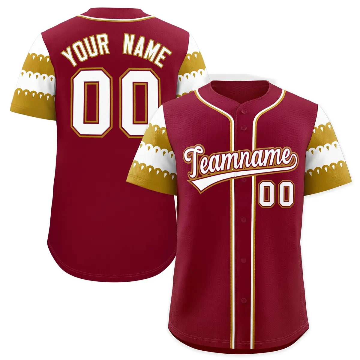 Crimson Old Gold White Flag Lace Sleeve Baseball Jersey