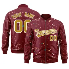 Crimson Old Gold-White Splash Graffiti Varsity Full-Zip Letterman Jacket 1