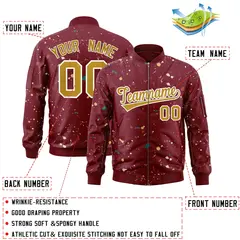 Crimson Old Gold-White Splash Graffiti Varsity Full-Zip Letterman Jacket 2