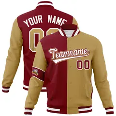 Crimson Old Gold-White Two Tone Full-Snap Letterman Varsity Jacket