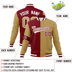 Crimson Old Gold-White Two Tone Full-Snap Letterman Varsity Jacket 4