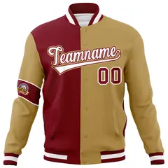 Crimson Old Gold-White Two Tone Full-Snap Letterman Varsity Jacket 5