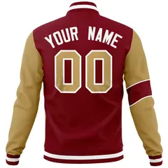 Crimson Old Gold-White Two Tone Full-Snap Letterman Varsity Jacket 6