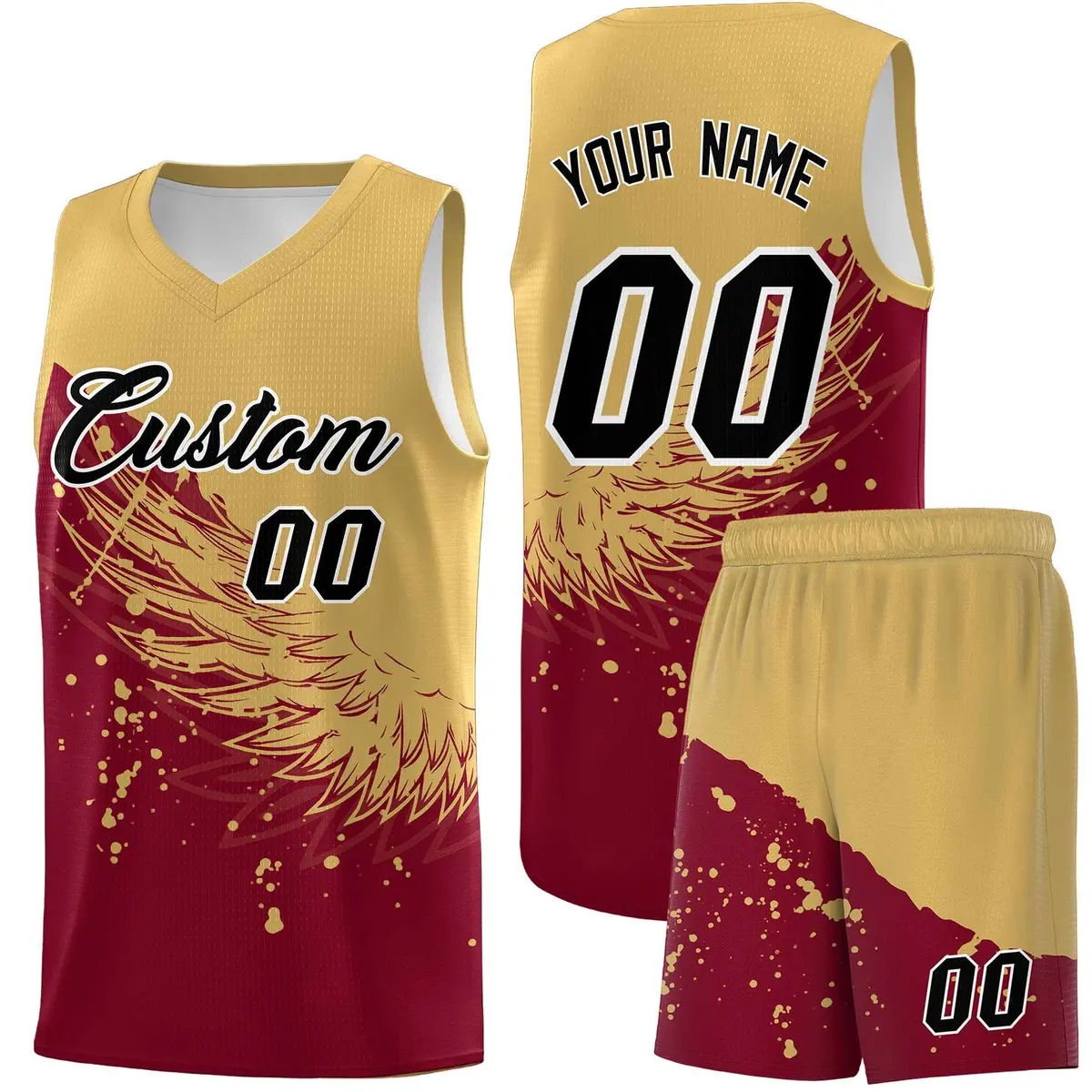 Crimson Old Gold Wing Pattern Basketball Jersey