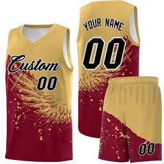 Crimson Old Gold Wing Pattern Basketball Jersey 1