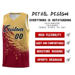 Crimson Old Gold Wing Pattern Basketball Jersey 2