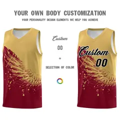 Crimson Old Gold Wing Pattern Basketball Jersey 3