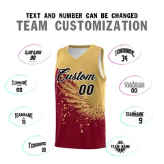 Crimson Old Gold Wing Pattern Basketball Jersey 4
