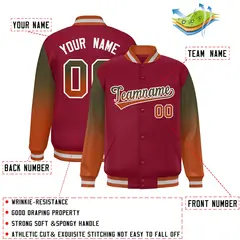 Crimson Olive-Texas Orange Gradient Varsity Full-Snap Raglan Baseball Jacket 2
