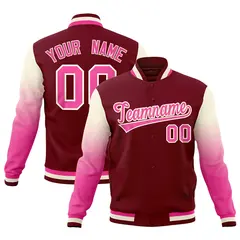 Crimson Pink Cream Gradient Varsity Raglan Letterman Jacket