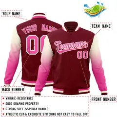 Crimson Pink Cream Gradient Varsity Raglan Letterman Jacket 2
