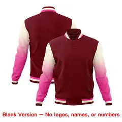 Crimson Pink Cream Gradient Varsity Raglan Letterman Jacket 7