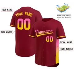 Crimson Pink-Gold Gradient Font Side Baseball Jersey 2