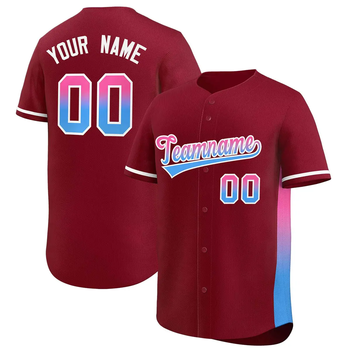 Crimson Pink Powder Blue Gradient Side Baseball Jersey