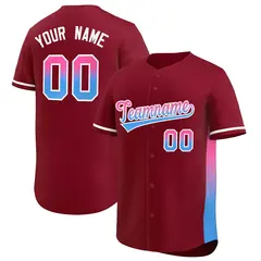 Crimson Pink Powder Blue Gradient Side Baseball Jersey 1
