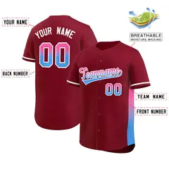 Crimson Pink Powder Blue Gradient Side Baseball Jersey 2
