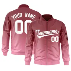 Crimson Pink-White Gradient Varsity Letterman Bomber Jacket 1