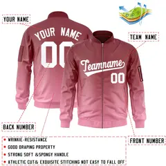 Crimson Pink-White Gradient Varsity Letterman Bomber Jacket 2
