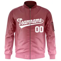 Crimson Pink-White Gradient Varsity Letterman Bomber Jacket 3