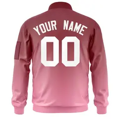 Crimson Pink-White Gradient Varsity Letterman Bomber Jacket 4