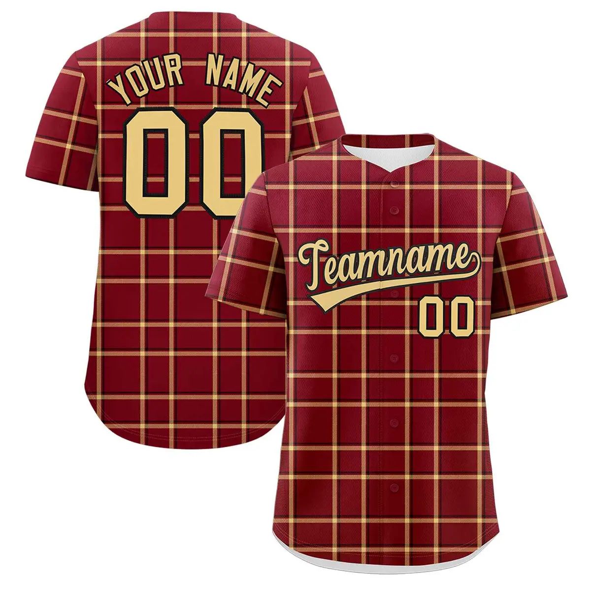 Crimson Plaid Authentic Baseball Jersey