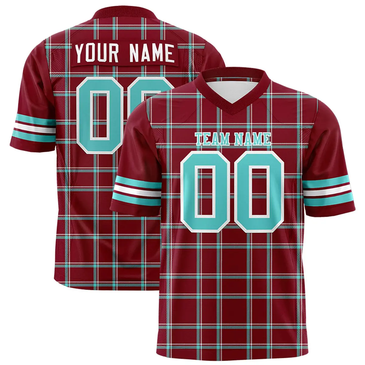 Crimson Plaid Pattern Authentic Football Jersey