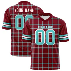Crimson Plaid Pattern Authentic Football Jersey 1